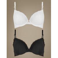 M&S Collection 2 Pack Embroidered Padded Plunge Bras A-DD