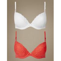 M&S Collection 2 Pack Embroidered Padded Plunge Bra DD-G