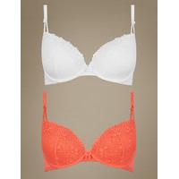 M&S Collection 2 Pack Embroidered Padded Plunge Bras A-DD