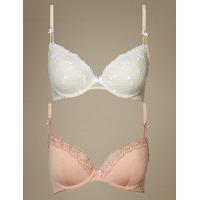 M&S Collection 2 Pack Embroidered Padded Plunge Bras A-DD