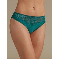 M&S Collection Jacquard & Lace Trim High Leg Knickers