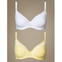 M&S Collection 2 Pack Lace Trim Padded Underwired Full Cup T-Shirt Bras A-E