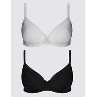 M&S Collection 2 Pack Lace Trim Padded Underwired Full Cup T-Shirt Bras A-E