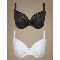 M&S Collection 2 Pack Floral Lace Non-Padded Full Cup Bras DD-G
