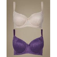 M&S Collection 2 Pack Padded All Over Lace Balcony Bra DD-G