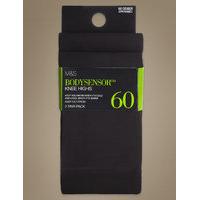 M&S Collection 2 Pair Pack 60 Denier Body Sensor Opaque Knee Highs with Silver Technology