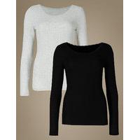 ms collection 2 pack thermal long sleeve pointelle tops