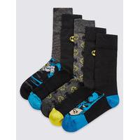 M&S Collection 5 Pairs of Cotton Rich Batman with Embroidered Socks