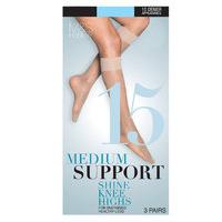 M&S Collection 3 Pair Pack 15 Denier Medium Support Shine Knee Highs with Silver Technology