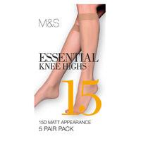 M&S Collection 5 Pair Pack 15 Denier Matt Knee Highs