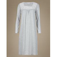 M&S Collection Long Sleeve Spotted Crochet Trim Nightdress