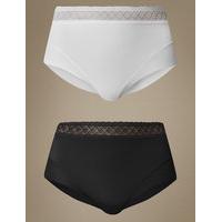 M&S Collection 2 Pack Light Control No VPL Lace Trim Waistband Full Briefs