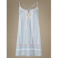 M&S Collection Pure Cotton Striped Strappy Chemise