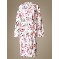 M&S Collection Pure Cotton Floral Print Waffle Dressing Gown