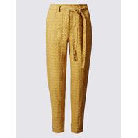 ms collection pure linen printed tapered leg trousers