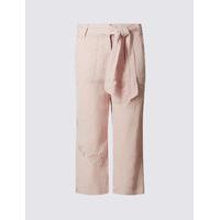 M&S Collection Linen Blend Embroidered Wide Leg Cropped Trousers