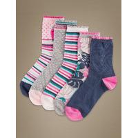 M&S Collection 5 Pair Pack Cotton Rich Ankle High Socks
