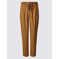 M&S Collection Linen Rich Belted Tapered Leg Trousers