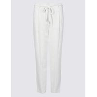 ms collection linen rich belted tapered leg trousers