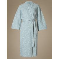 M&S Collection Pure Cotton Leaf Print Waffle Dressing Gown