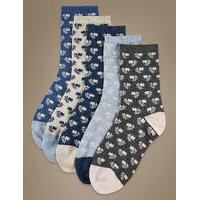 M&S Collection 5 Pair Pack Floral Print Ankle High Socks