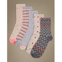 M&S Collection 5 Pair Pack Cotton Rich Ankle High Socks