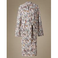 M&S Collection Pure Cotton Printed Waffle Dressing Gown