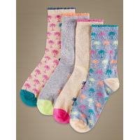 M&S Collection 4 Pair Pack Cotton Rich Ankle High Socks