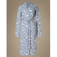 M&S Collection Pure Cotton Floral Print Waffle Dressing Gown