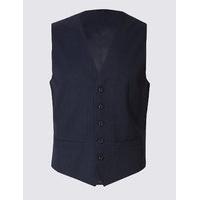 M&S Collection Luxury Navy Striped Regular Fit Wool Waistcoat
