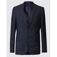 M&S Collection Luxury Navy Checked Slim Fit Wool Jacket