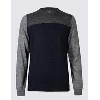 M&S Collection Merino Wool Blend Colour Block Jumper