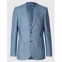 ms collection blue linen cotton mix tailored fit jacket