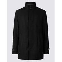 M&S Collection Funnel Neck Coat with Wool