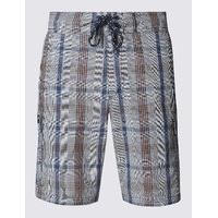 M&S Collection Cotton Rich Quick Dry Checked Swim Shorts