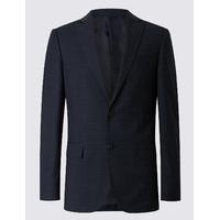 M&S Collection Luxury Navy Checked Tailored Fit Wool Jacket