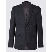 M&S Collection Navy Checked Cotton Rich Tailored Jacket