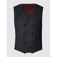 M&S Collection Luxury Charcoal Textured Slim Fit Wool Waistcoat