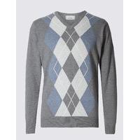 M&S Collection Pure Cotton Argyle Jumper