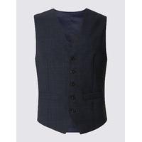 M&S Collection Luxury Navy Checked Tailored Fit Wool Waistcoat