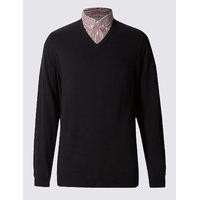 M&S Collection Pure Cotton Checked Mock Shirt Jumper