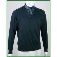 M&S Marks & Spencer Autograph - Size: M - Navy Blue - Jumper with faux shirt collar