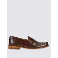 M&S Collection Luxury Leather Weave Penny Slip-on Shoes