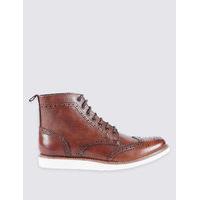 M&S Collection Leather Brogue Wedge Boots