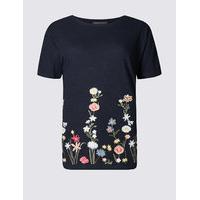 M&S Collection Pure Cotton Border Embroidered T-Shirt