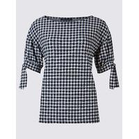 ms collection gingham round neck tie sleeve t shirt