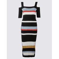 M&S Collection Striped Cold Shoulder Bodycon Midi Dress