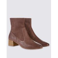 M&S Collection Leather Block Heel Almond Toe Ankle Boots