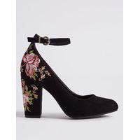 ms collection block heel embroidered court shoes