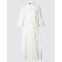 M&S Collection Pure Cotton Lace Trim Flared Shirt Dress
